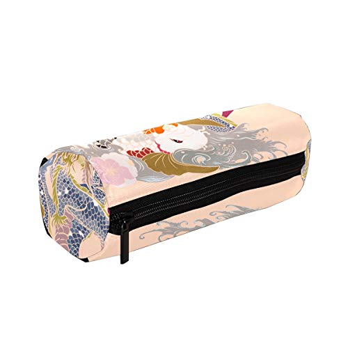Estuche de lápiz tradicional japonés Koi Fish Tattoo con la onda y la flor bolsa de la bolsa de papelería de la escuela caja de la pluma con cremallera cosmética bolsa de maquillaje