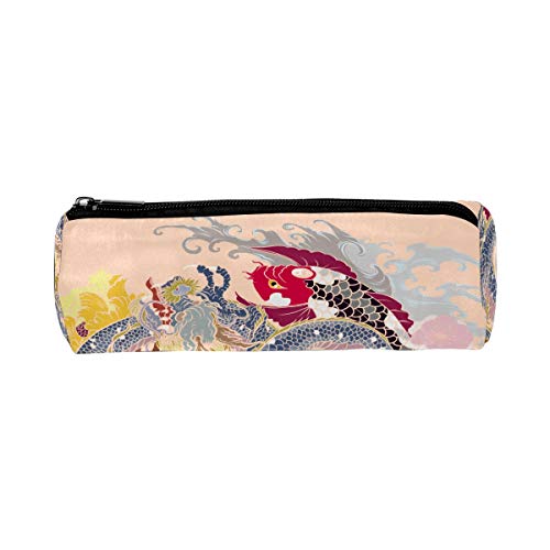 Estuche de lápiz tradicional japonés Koi Fish Tattoo con la onda y la flor bolsa de la bolsa de papelería de la escuela caja de la pluma con cremallera cosmética bolsa de maquillaje