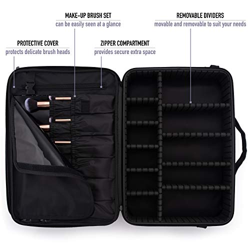 Estuche de Viaje de Maquillaje Grande | Incluye 10 Piezas | Divisores de Compartimentos Ajustables | Estuche de Maquillaje de Viaje, Resistente al Agua | 15.7in * 5.5in * 11.4in
