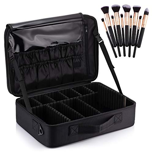 Estuche de Viaje de Maquillaje Grande | Incluye 10 Piezas | Divisores de Compartimentos Ajustables | Estuche de Maquillaje de Viaje, Resistente al Agua | 15.7in * 5.5in * 11.4in