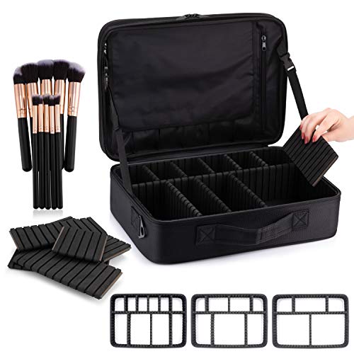 Estuche de Viaje de Maquillaje Grande | Incluye 10 Piezas | Divisores de Compartimentos Ajustables | Estuche de Maquillaje de Viaje, Resistente al Agua | 15.7in * 5.5in * 11.4in