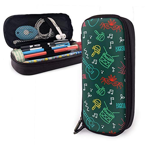 Estuche Escolar de Gran Capacidad, Bolsa de Lápiz Organizador para Material Papelería con Cremallera Doble Guitarras Notas musicales Patrón de carnaval para Hombre Mujer Estudiante en Escuela Oficina