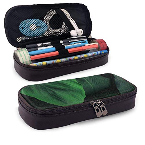 Estuche Escolar de Gran Capacidad, Bolsa de Lápiz Organizador para Material Papelería con Cremallera Doble Hojas tropicales con textura verde oscuro para Hombre Mujer Estudiante en Escuela Oficina