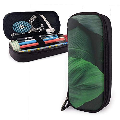 Estuche Escolar de Gran Capacidad, Bolsa de Lápiz Organizador para Material Papelería con Cremallera Doble Hojas tropicales con textura verde oscuro para Hombre Mujer Estudiante en Escuela Oficina