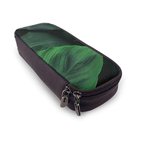 Estuche Escolar de Gran Capacidad, Bolsa de Lápiz Organizador para Material Papelería con Cremallera Doble Hojas tropicales con textura verde oscuro para Hombre Mujer Estudiante en Escuela Oficina