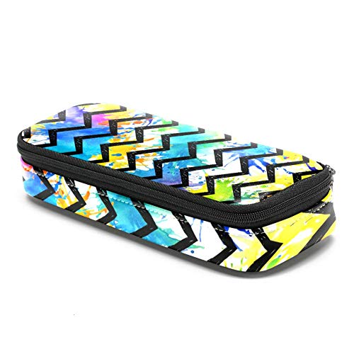 Estuche multifunción de piel de gran capacidad, organizador de papelería con cremallera para escuela y oficina, arco iris salpica línea ondulada