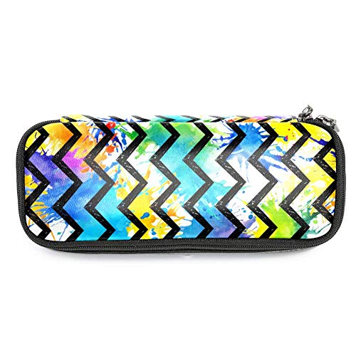 Estuche multifunción de piel de gran capacidad, organizador de papelería con cremallera para escuela y oficina, arco iris salpica línea ondulada