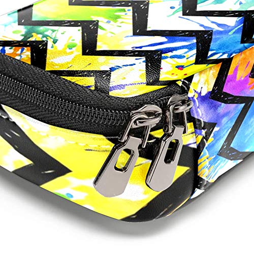 Estuche multifunción de piel de gran capacidad, organizador de papelería con cremallera para escuela y oficina, arco iris salpica línea ondulada