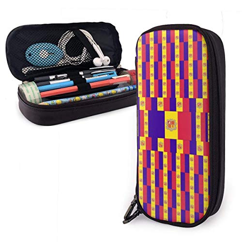 Estuche para lápices Bandera de Andorra Estuche para lápices Estuche para lápices Estuche para lápices Organizador de papelería Bolsa de maquillaje cosmético Cuero con doble cremallera