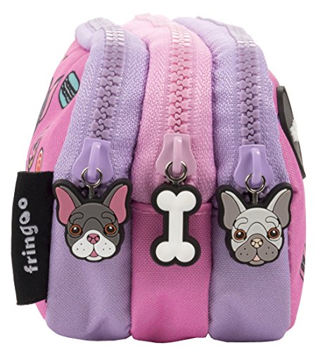 Estuche para lápices de 3 compartimentos FRINGOO, para niños, divertido y bonito, color Pugs & Sweets - 3 Compartments Large