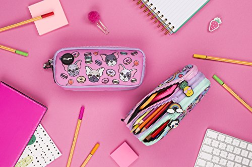 Estuche para lápices de 3 compartimentos FRINGOO, para niños, divertido y bonito, color Pugs & Sweets - 3 Compartments Large