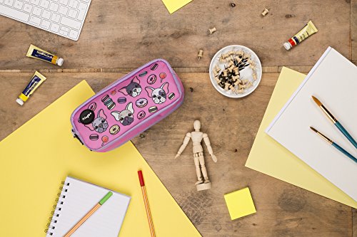 Estuche para lápices de 3 compartimentos FRINGOO, para niños, divertido y bonito, color Pugs & Sweets - 3 Compartments Large