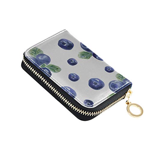 Estuche para Tarjetas Delicious Blueberry Fruit Monedero y Tarjetero Cuero de la PU Cremallera Alrededor Billetera de tamaño Compacto Protector de Tarjeta de crédito para Mujeres Damas niñas Cartera