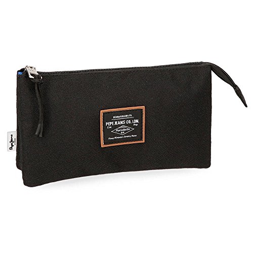 Estuche Pepe Jeans Cross Negro tres compartimentos