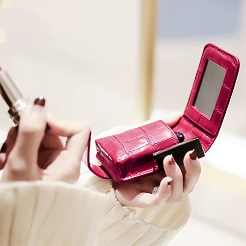 Estuche pequeño para lápiz labial neceser de maquillaje con espejo de piel para cosméticos para mujeres y niñas, color gris