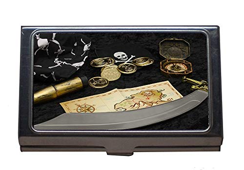 Estuche profesional para tarjetas de visita, Pirates Telescope Treasure Map Sabre Treasure, Portatarjetas de acero inoxidable