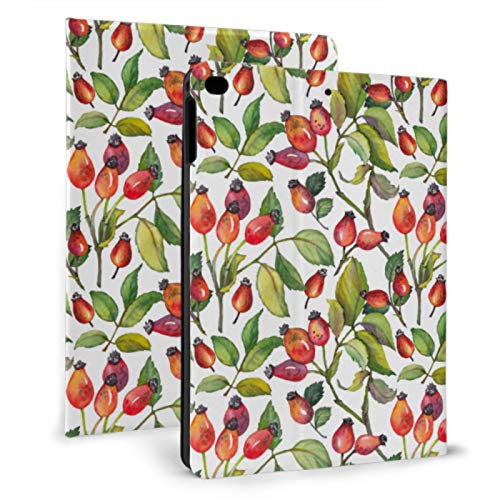 Estuche resistente para iPad, rosa mosqueta roja, bayas y hojas verdes, estuche de viaje para iPad Mini 4 / mini 5/2018 6th / 2017 5th / air / air 2 con Auto Wake / Sleep Funda magnética para iPad para niñas
