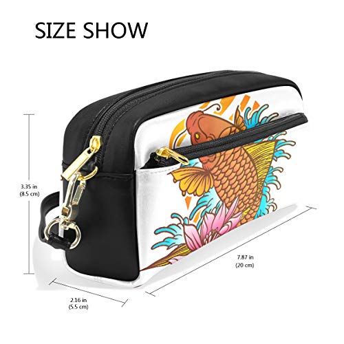 Estuche tradicional japonés Koi Fish Tattoo con ondas y flores, estuche para lápices, bolsa para la escuela, artículos de papelería, viajes, cosméticos, bolsa de maquillaje
