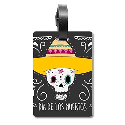Etiqueta de identificación para Maleta de Calavera Mexicana con Texto en inglés Happy The Day of The Dead