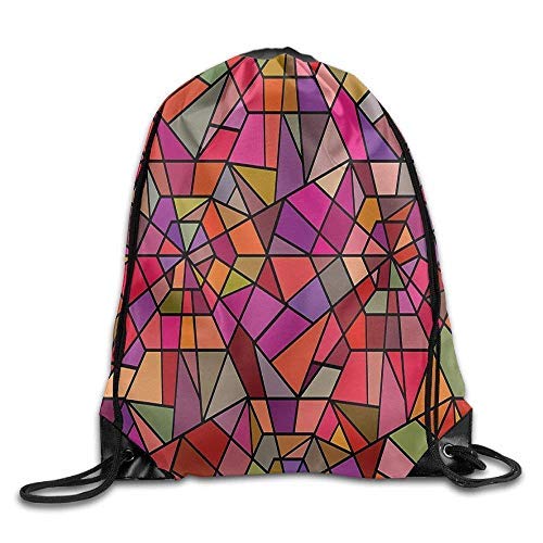 Etryrt Mochilas/Bolsas de Gimnasia,Bolsas de Cuerdas, Mosaic Style Stained Glass Fractal Colorful Geometric Triangle Forms Artful Image Bags Travel Backpack
