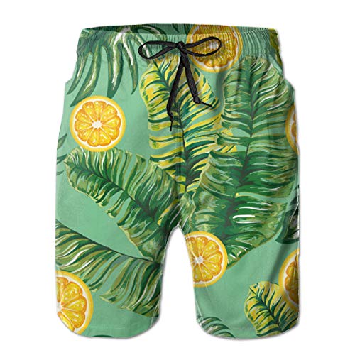 EU Hojas de Palma con Naranjas cítricas en un bañador de Secado rápido para Hombres Tropical M White con patrón de Moda Impreso