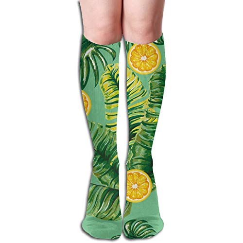 EU Hojas de palma con naranjas cítricas en un calcetines de arte tropical Calcetines divertidos impresos frescos y divertidos para actividades al aire libre 3.4x20 pulgadas