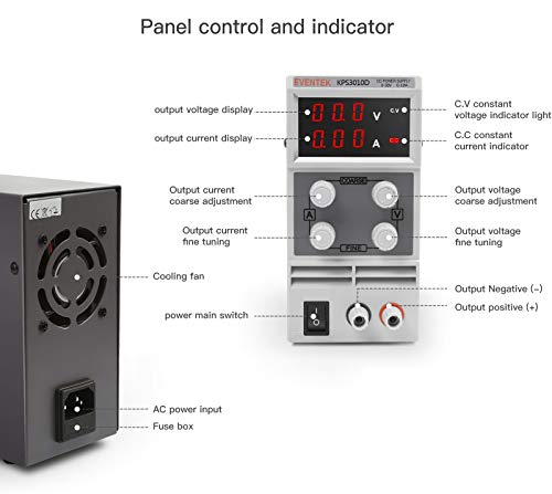 Eventek Fuentes de Alimentacion Regulables DC 0-30V / 0-10A Regulable Digital Ajustable Transformador, para Laboratorio, Reparación General