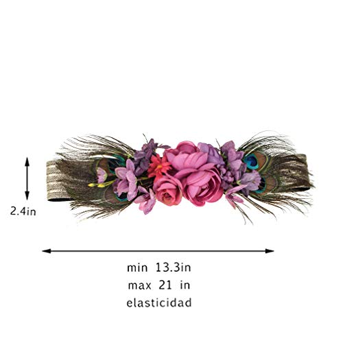 Ever Fairy moda flor cinturones para mujer niña dama de honor vestido de satén cinturón boda fajas cinturón de la pluma tela elástica cinturón accesorios (A)