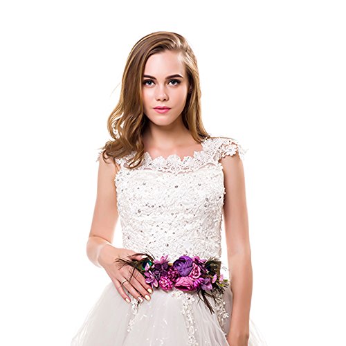Ever Fairy moda flor cinturones para mujer niña dama de honor vestido de satén cinturón boda fajas cinturón de la pluma tela elástica cinturón accesorios (A)
