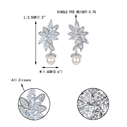 EVER FAITH® - Plata-Tono CZ Blanco Perla Simulada Hermoso Marquesa Forma Hojas Gotas Pendientes Claro N07546-1