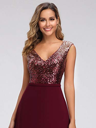 Ever-Pretty A-línea de Gala Vestido de Noche Lentejuela Cuello en V Largo para Mujer Borgoña 38