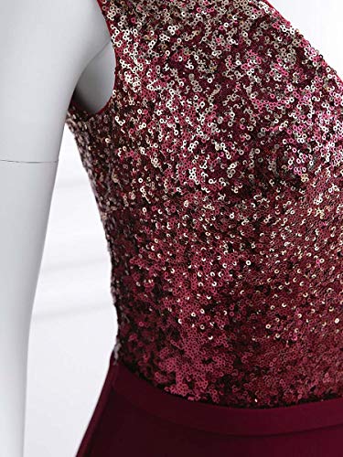 Ever-Pretty A-línea de Gala Vestido de Noche Lentejuela Cuello en V Largo para Mujer Borgoña 38