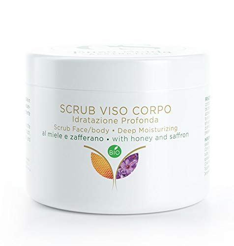 Exfoliante Natural Bio Facial y Corporal nueva fórmula purificadora y Hidratante con cristales finos de Azafrán, Miel y Aceite de cáñamo sativa.Elimina las células muertas y secas de la piel.