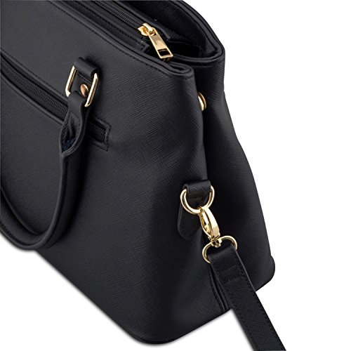 Expatrié Bolso de Mano Negro de Mujer Julie Bolsos Bandolera Hecho de Cuero PU Vegano - Pequeño Bolsa de Hombro Negra con Asa Superior - Elegante Bolso de Look Saffiano con Muchos Compartimentos