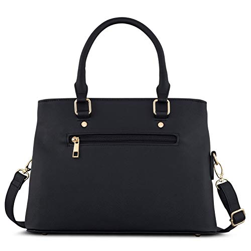 Expatrié Bolso de Mano Negro de Mujer Julie Bolsos Bandolera Hecho de Cuero PU Vegano - Pequeño Bolsa de Hombro Negra con Asa Superior - Elegante Bolso de Look Saffiano con Muchos Compartimentos