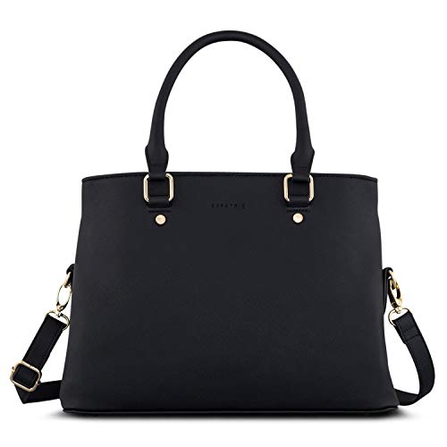 Expatrié Bolso de Mano Negro de Mujer Julie Bolsos Bandolera Hecho de Cuero PU Vegano - Pequeño Bolsa de Hombro Negra con Asa Superior - Elegante Bolso de Look Saffiano con Muchos Compartimentos