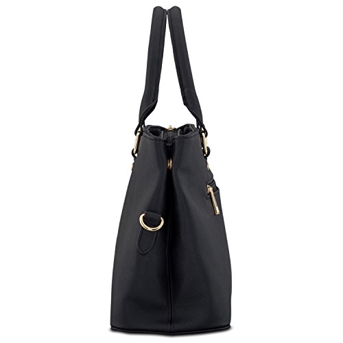 Expatrié Bolso de Mano Negro de Mujer Julie Bolsos Bandolera Hecho de Cuero PU Vegano - Pequeño Bolsa de Hombro Negra con Asa Superior - Elegante Bolso de Look Saffiano con Muchos Compartimentos