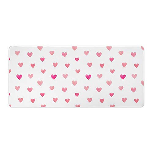 Extended Gaming Mouse Pad with Stitched Edges Waterproof Large Keyboard Mat Non-Slip Rubber Base Pink Valentines Hearts Pattern Desk Pad for Gamer Office Home 16x35 Inch
