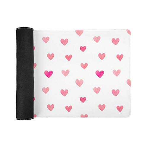 Extended Gaming Mouse Pad with Stitched Edges Waterproof Large Keyboard Mat Non-Slip Rubber Base Pink Valentines Hearts Pattern Desk Pad for Gamer Office Home 16x35 Inch