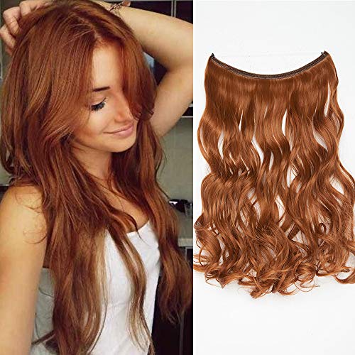 Extensión de cabello con hilo invisible Rizado ondulado falso Largo 50cm Banda Uncia Peso 105g Alambre en extensiones de cabello sin clip - Auburn