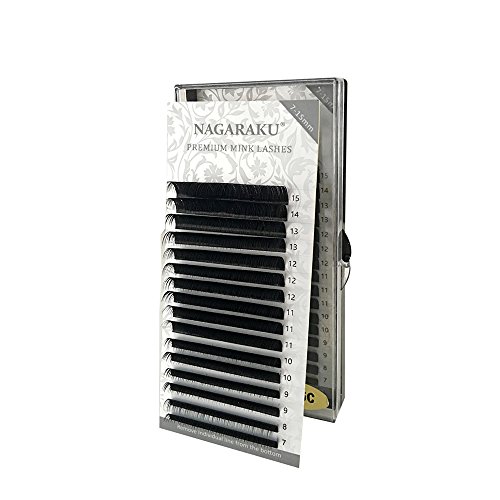 Extensión de pestañas NAGARAKU 16 filas suficientes, mezclar rizo de 7-15 mm J espesor 0.07 mm, extensión de pestañas de visón natural