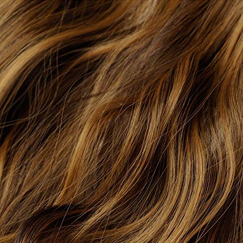 Extensión del cabello Diadema individual con hilo invisible Rizado Ondulado Extensiones de cabello sintético de 20 pulgadas / 50 cm sin pinzas 3/4 Cabeza completa, mezcla marrón oscuro Rubio Rojo