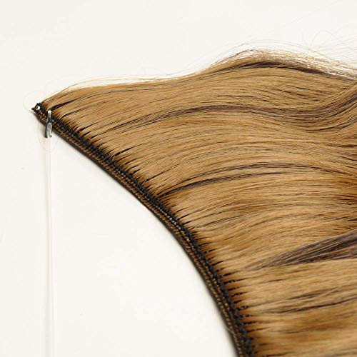 Extensión del cabello Diadema individual con hilo invisible Rizado Ondulado Extensiones de cabello sintético de 20 pulgadas / 50 cm sin pinzas 3/4 Cabeza completa, mezcla marrón oscuro Rubio Rojo