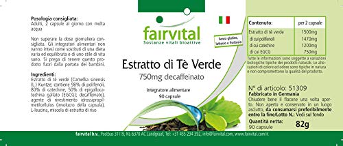 Extracto de Té Verde 750mg - Descafeinado - Dosis elevada - VEGANO - 90 Cápsulas - Calidad Alemana