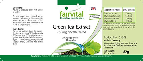 Extracto de Té Verde 750mg - Descafeinado - Dosis elevada - VEGANO - 90 Cápsulas - Calidad Alemana