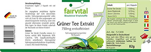 Extracto de Té Verde 750mg - Descafeinado - Dosis elevada - VEGANO - 90 Cápsulas - Calidad Alemana