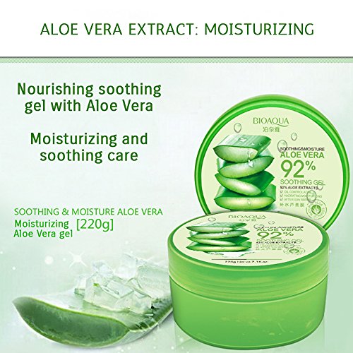 Extractos de aloe vera BIOAQUA 92% hidratante para eliminar manchas de acné, crema de noche para la cara, reposición relajante, gel de larga duración, 220 g