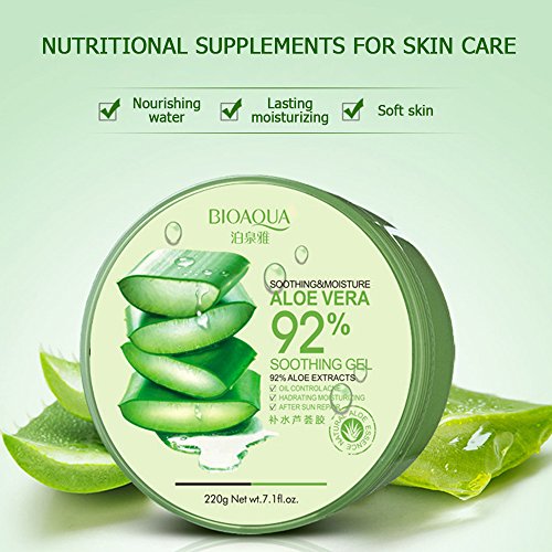Extractos de aloe vera BIOAQUA 92% hidratante para eliminar manchas de acné, crema de noche para la cara, reposición relajante, gel de larga duración, 220 g