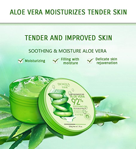 Extractos de aloe vera BIOAQUA 92% hidratante para eliminar manchas de acné, crema de noche para la cara, reposición relajante, gel de larga duración, 220 g