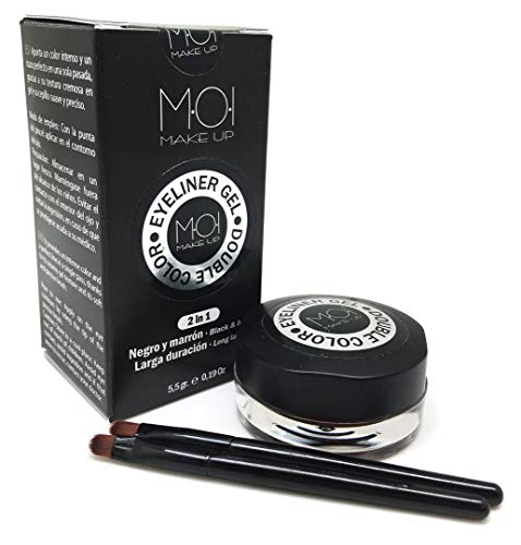Eyeliner en gel DOUBLE COLOR negro-marrón PROFESIONAL larga duración con pinceles M·O·I Makeup